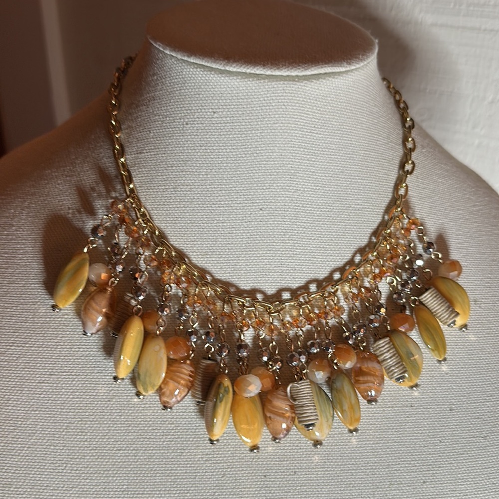 Drippy glass bead and marbleized bead necklace